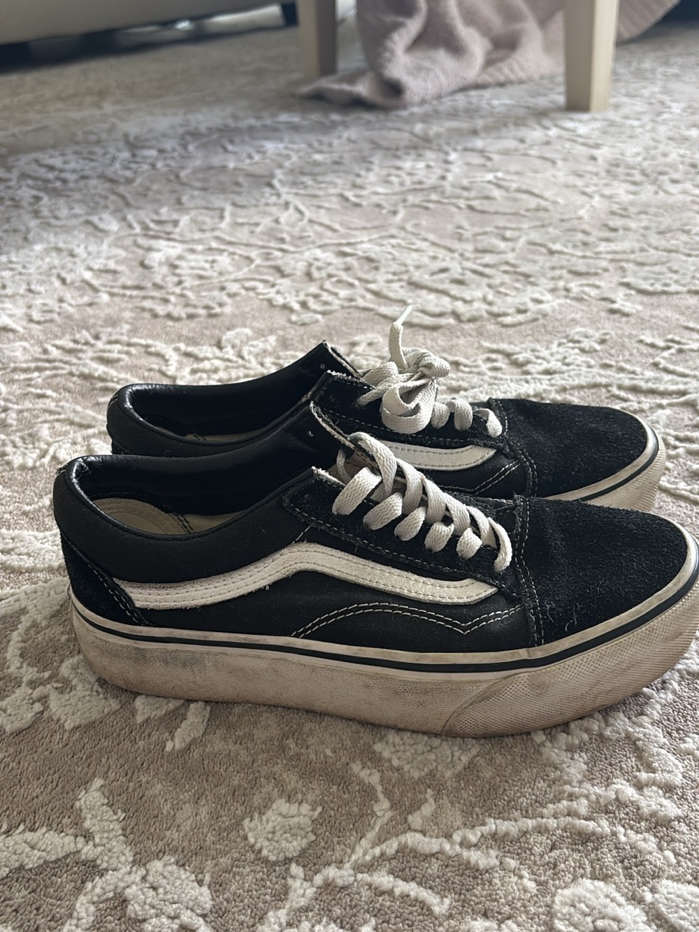 Vans Black and White Low-Top Platform Sneakers